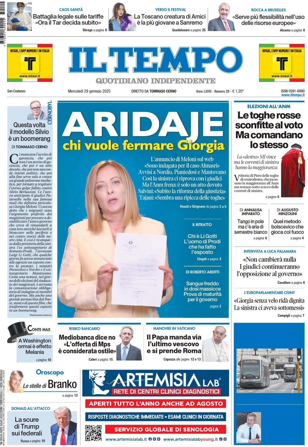 Prima-pagina-il-tempo-edizione-di-oggi-29-01-2025