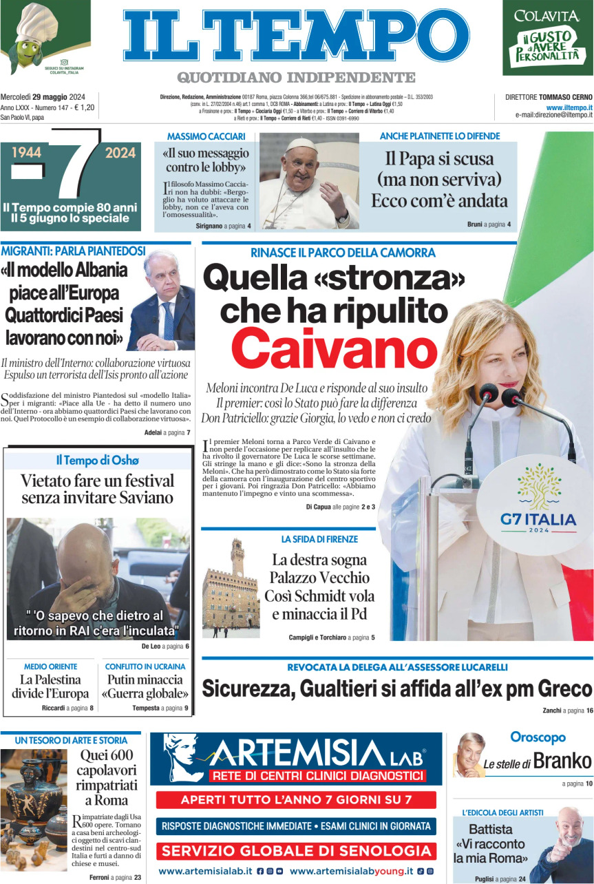 Prima-pagina-il-tempo-edizione-di-oggi-29-05-2024