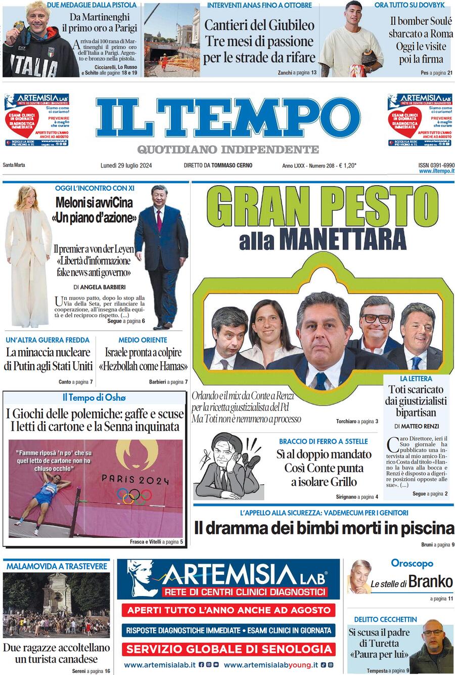 Prima-pagina-il-tempo-edizione-di-oggi-29-07-2024