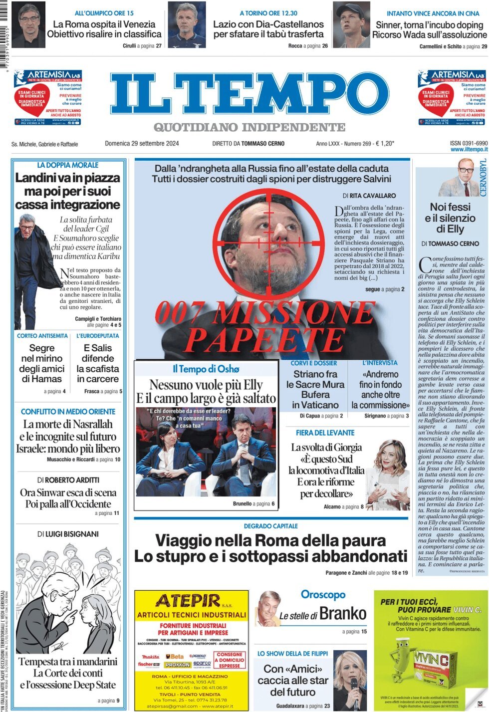 Prima-pagina-il-tempo-edizione-di-oggi-29-09-2024