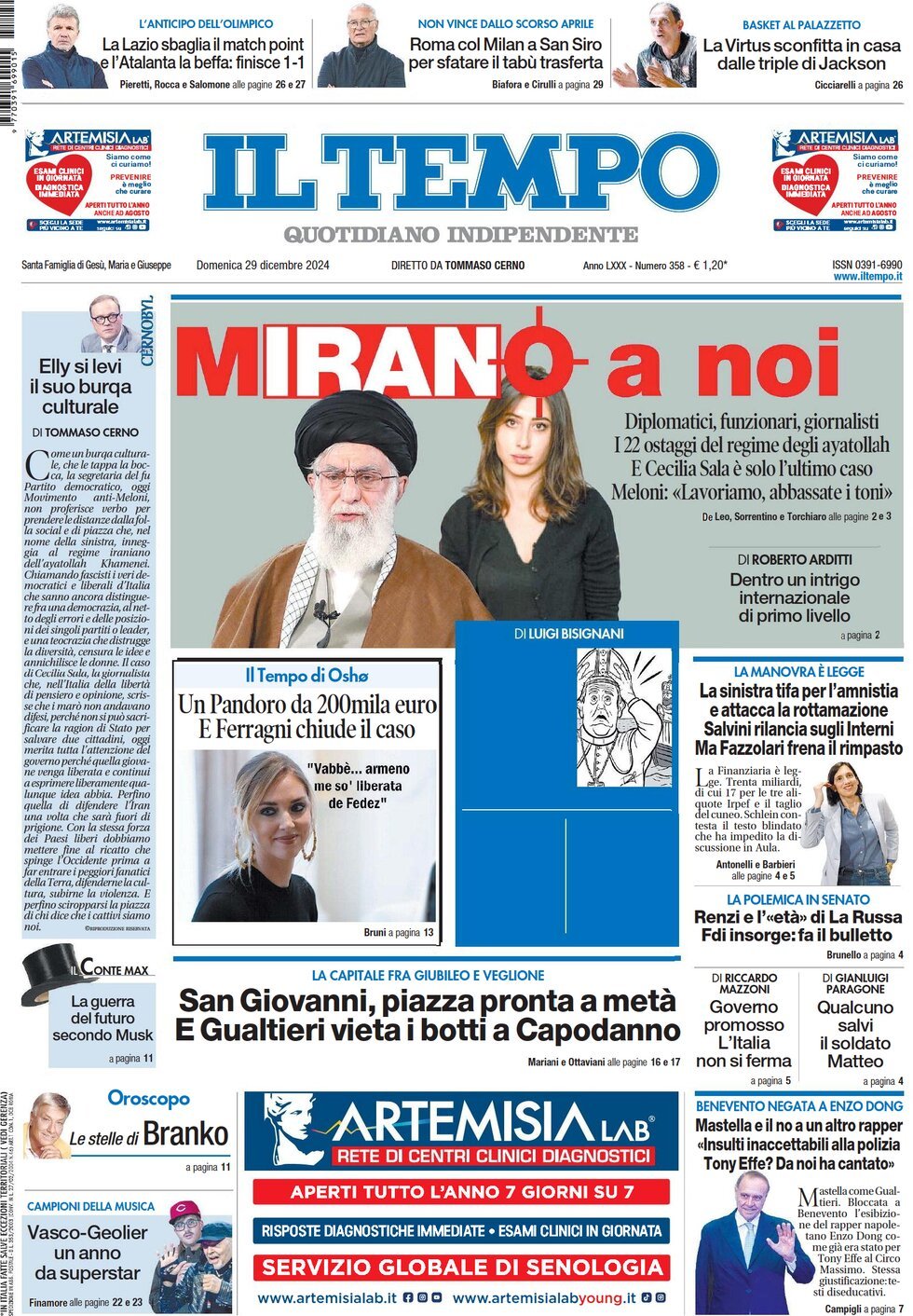 Prima-pagina-il-tempo-edizione-di-oggi-29-12-2024