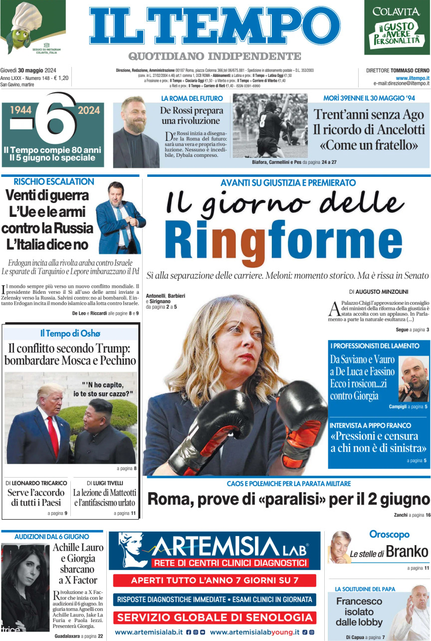 Prima-pagina-il-tempo-edizione-di-oggi-30-05-2024