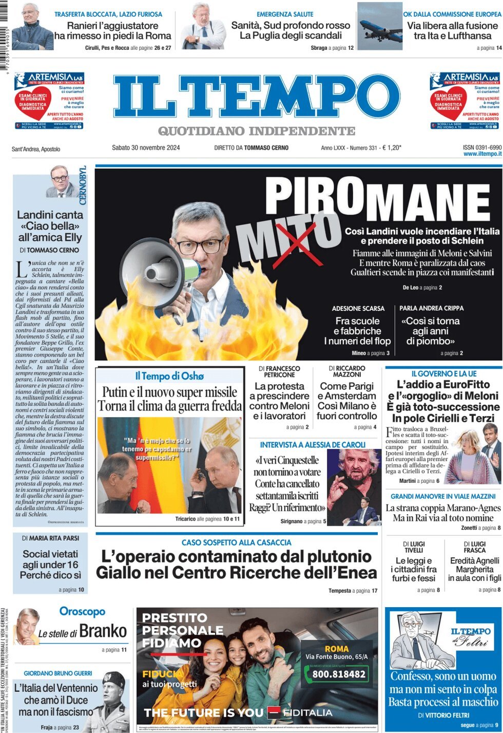 Prima-pagina-il-tempo-edizione-di-oggi-30-11-2024