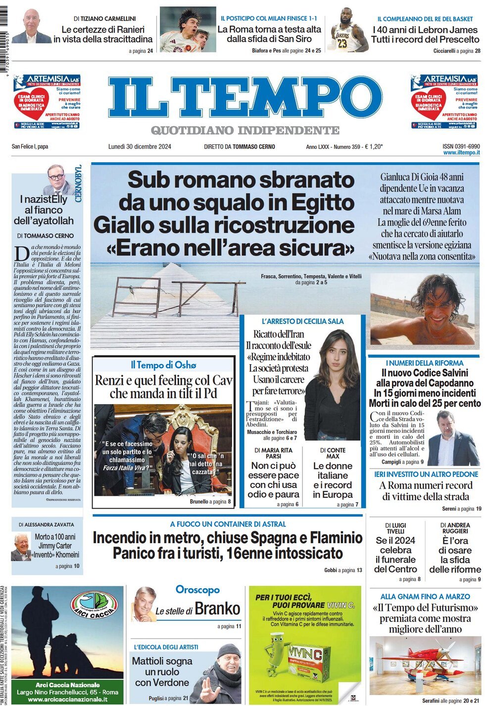 Prima-pagina-il-tempo-edizione-di-oggi-30-12-2024