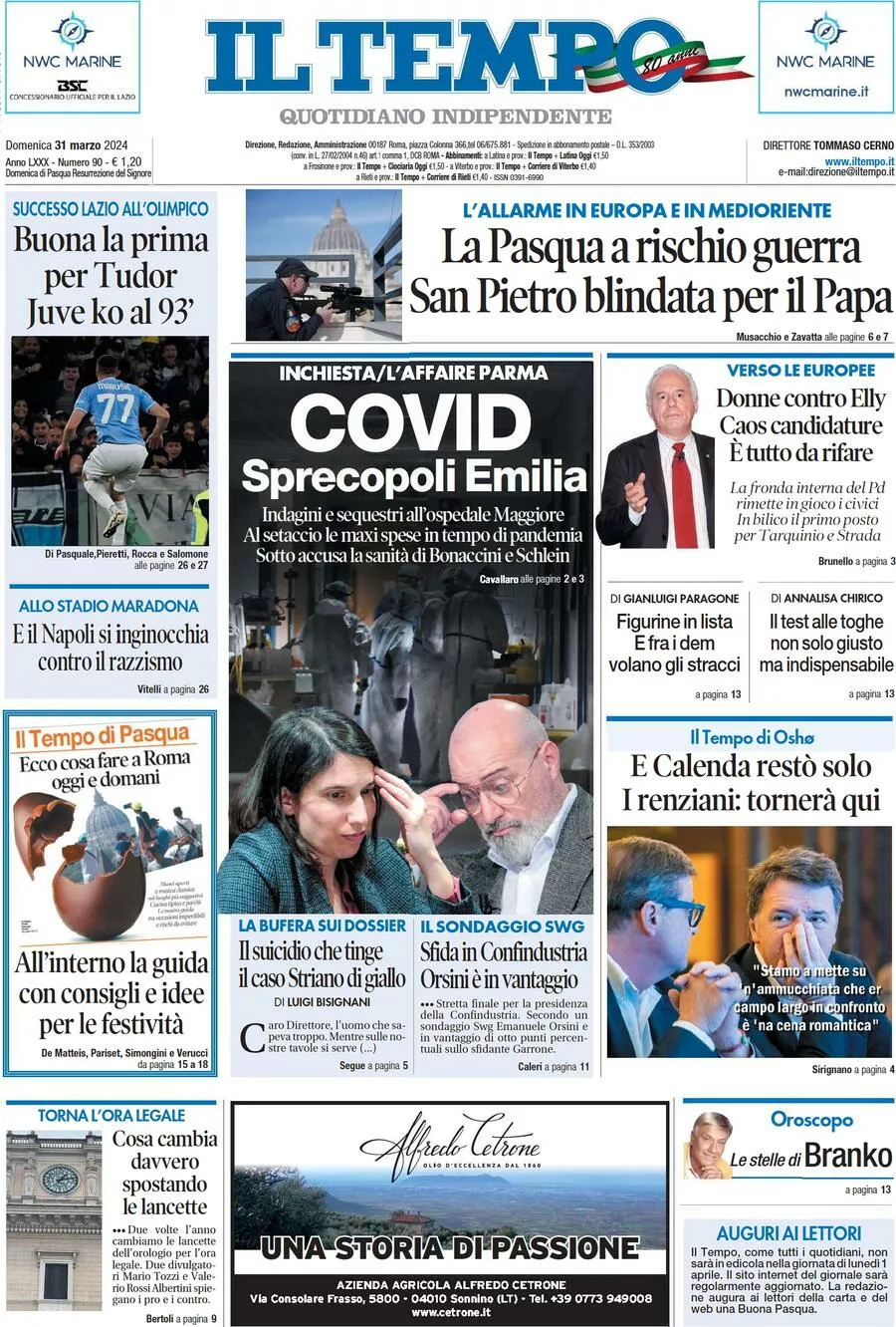 Prima-pagina-il-tempo-edizione-di-oggi-31-03-2024