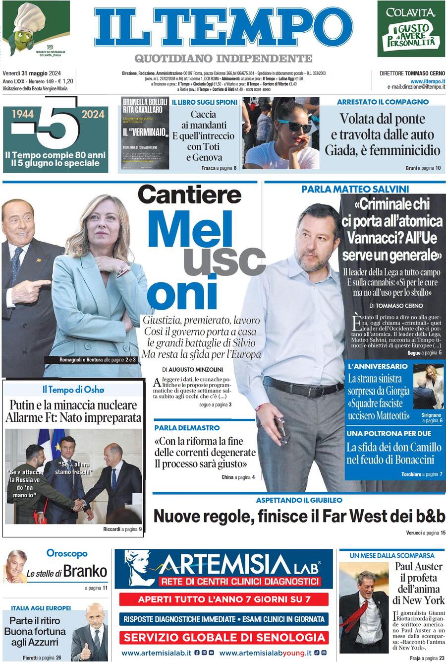 Prima-pagina-il-tempo-edizione-di-oggi-31-05-2024