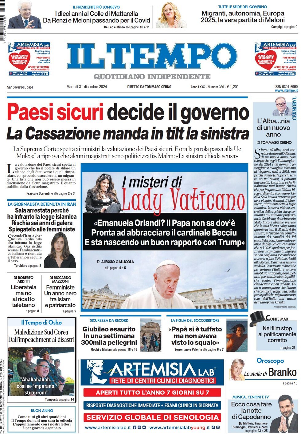 Prima-pagina-il-tempo-edizione-di-oggi-31-12-2024