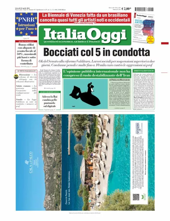 Prima-pagina-italia-oggi-edizione-del-2024-04-18