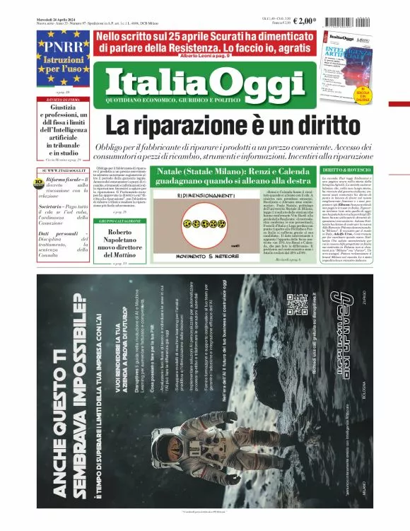 Prima-pagina-italia-oggi-edizione-del-2024-04-24