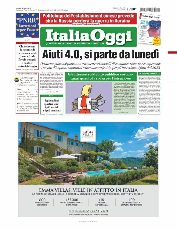 Prima-pagina-italia-oggi-edizione-del-2024-04-26