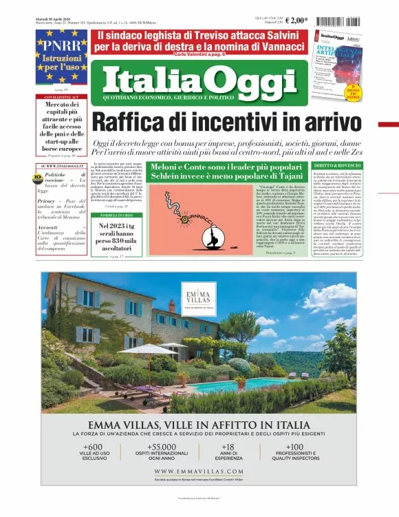 Prima-pagina-italia-oggi-edizione-del-2024-04-30