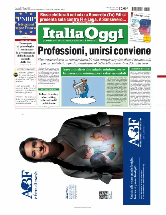 Prima-pagina-italia-oggi-edizione-del-2024-05-01