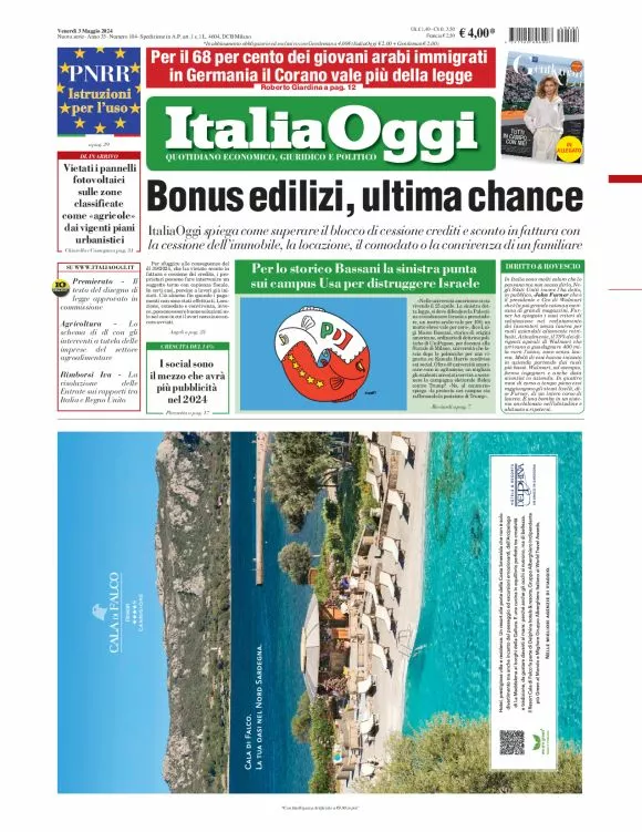 Prima-pagina-italia-oggi-edizione-del-2024-05-03