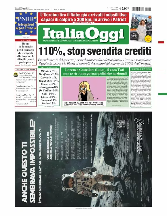 Prima-pagina-italia-oggi-edizione-del-2024-05-09