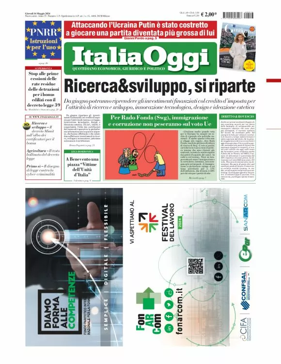 Prima-pagina-italia-oggi-edizione-del-2024-05-16