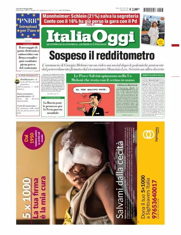 Prima-pagina-italia-oggi-edizione-del-2024-05-23