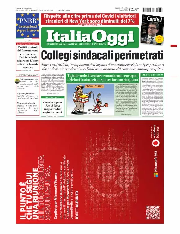 Prima-pagina-italia-oggi-edizione-del-2024-05-30