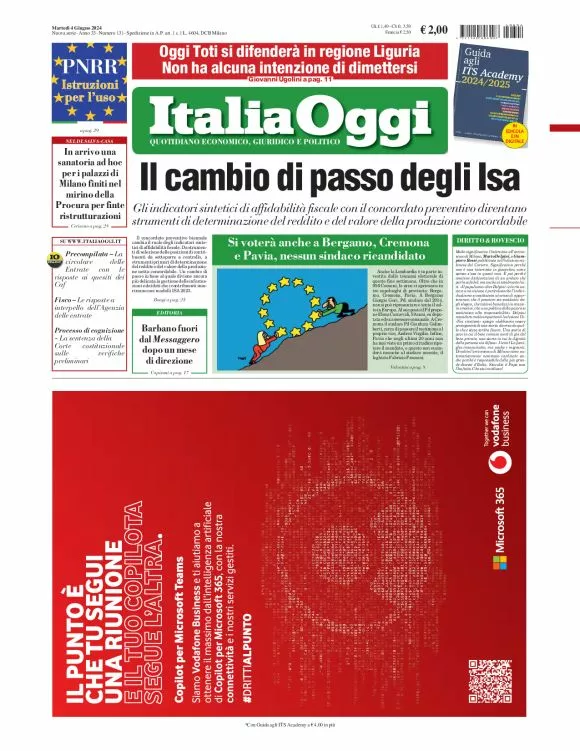 Prima-pagina-italia-oggi-edizione-del-2024-06-04