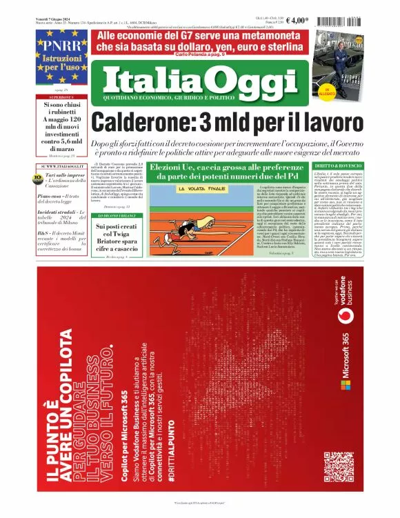 Prima-pagina-italia-oggi-edizione-del-2024-06-07