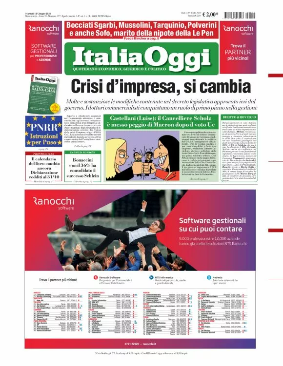 Prima-pagina-italia-oggi-edizione-del-2024-06-11