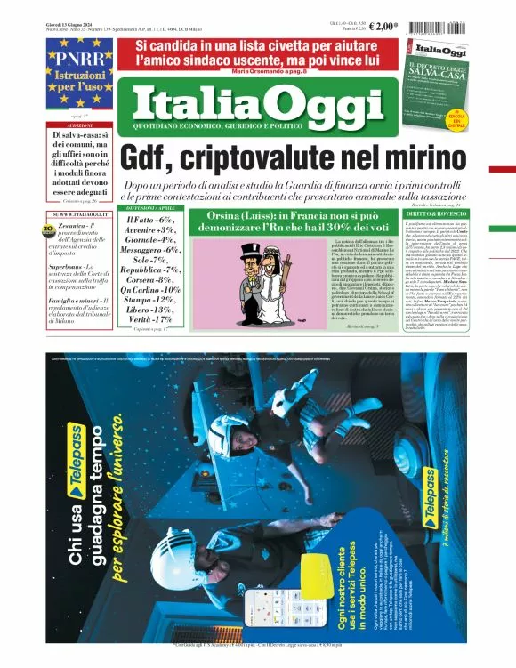 Prima-pagina-italia-oggi-edizione-del-2024-06-13