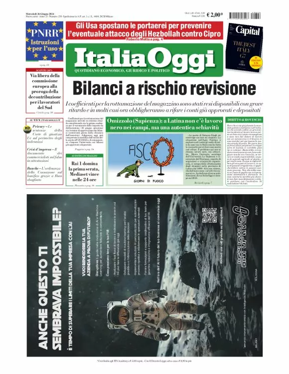 Prima-pagina-italia-oggi-edizione-del-2024-06-26