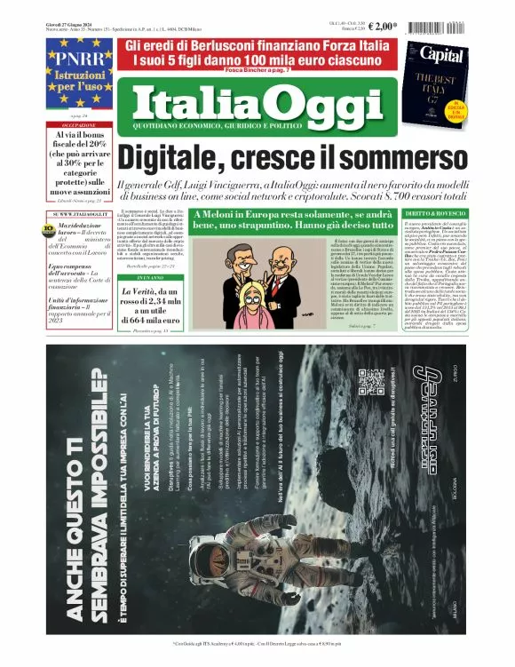 Prima-pagina-italia-oggi-edizione-del-2024-06-27