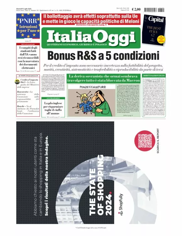 Prima-pagina-italia-oggi-edizione-del-2024-07-09