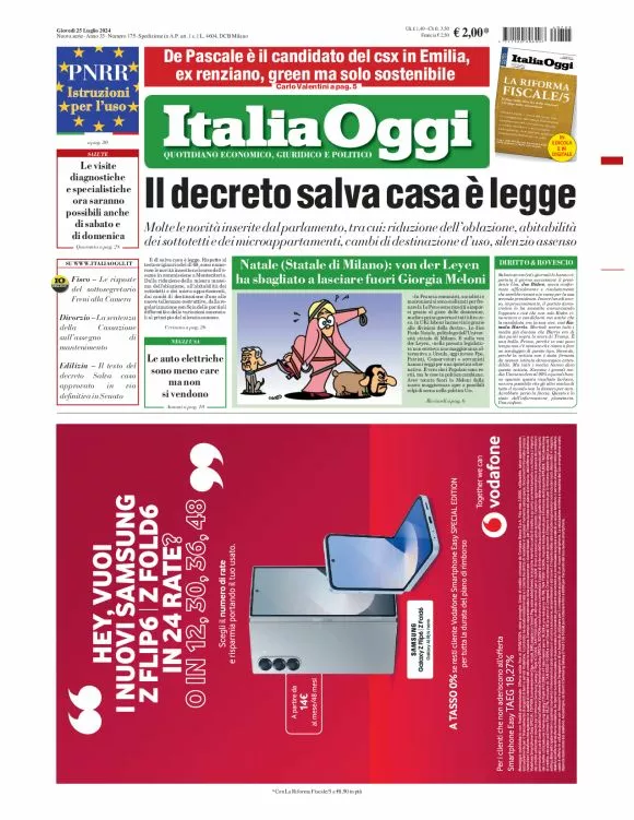 Prima-pagina-italia-oggi-edizione-del-2024-07-25