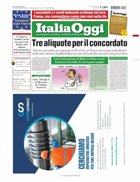 Prima-pagina-italia-oggi-edizione-del-2024-07-26