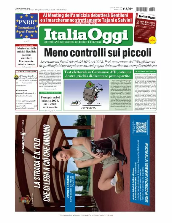 Prima-pagina-italia-oggi-edizione-del-2024-08-09