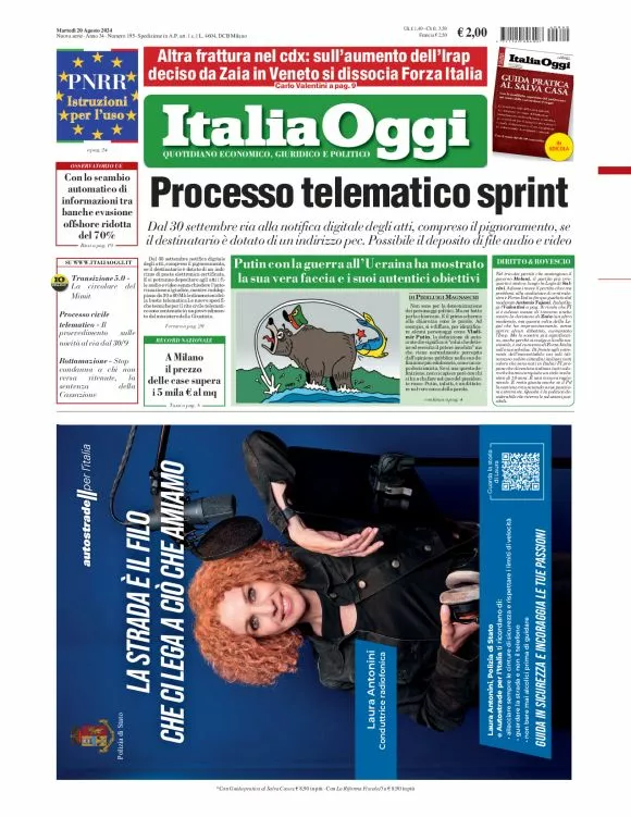 Prima-pagina-italia-oggi-edizione-del-2024-08-20