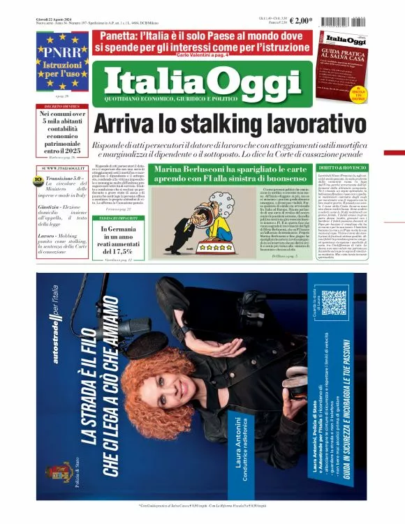 Prima-pagina-italia-oggi-edizione-del-2024-08-22