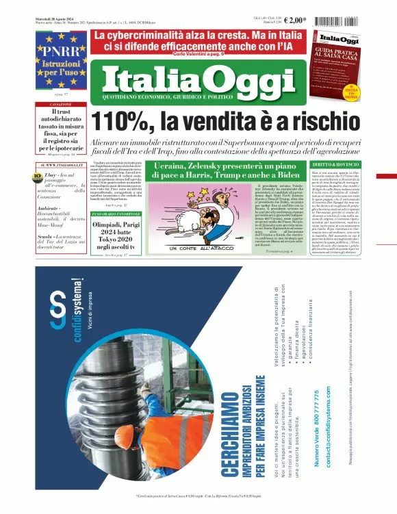 Prima-pagina-italia-oggi-edizione-del-2024-08-28