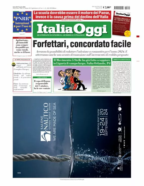 Prima-pagina-italia-oggi-edizione-del-2024-08-29