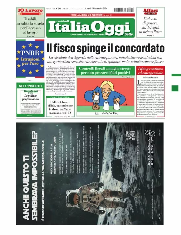 Prima-pagina-italia-oggi-edizione-del-2024-09-23