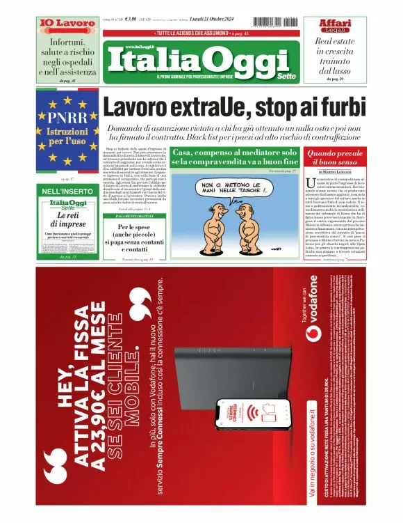 Prima-pagina-italia-oggi-edizione-del-2024-10-21