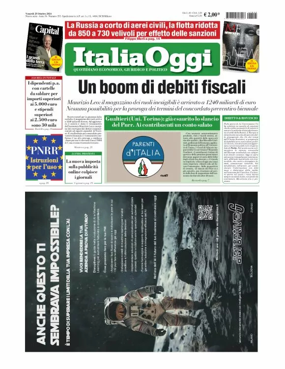 Prima-pagina-italia-oggi-edizione-del-2024-10-25