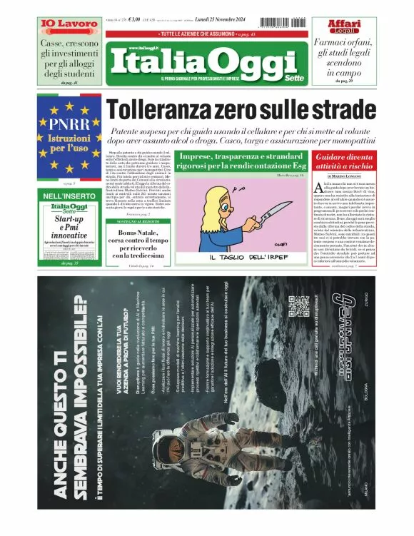 Prima-pagina-italia-oggi-edizione-del-2024-11-25