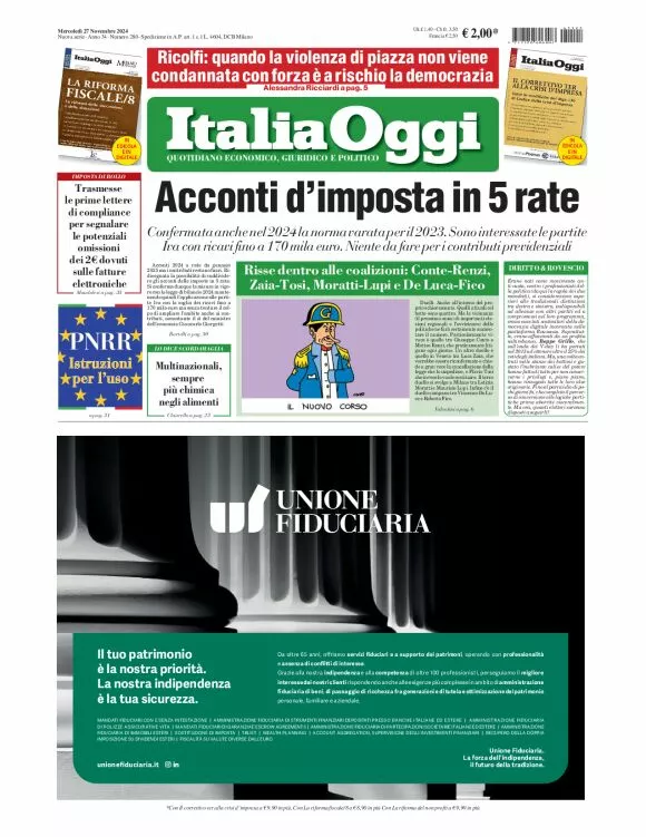 Prima-pagina-italia-oggi-edizione-del-2024-11-27