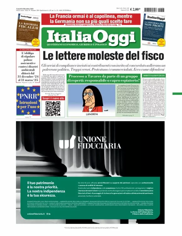 Prima-pagina-italia-oggi-edizione-del-2024-12-06