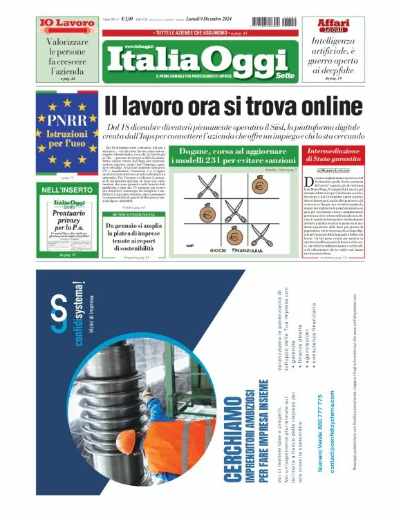 Prima-pagina-italia-oggi-edizione-del-2024-12-09