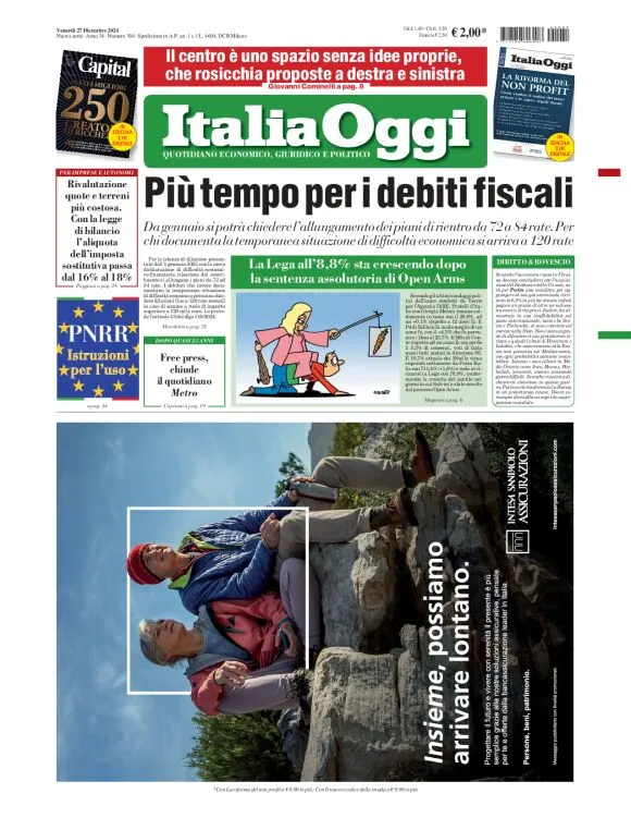 Prima-pagina-italia-oggi-edizione-del-2024-12-27