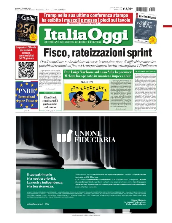 Prima-pagina-italia-oggi-edizione-del-2025-01-09