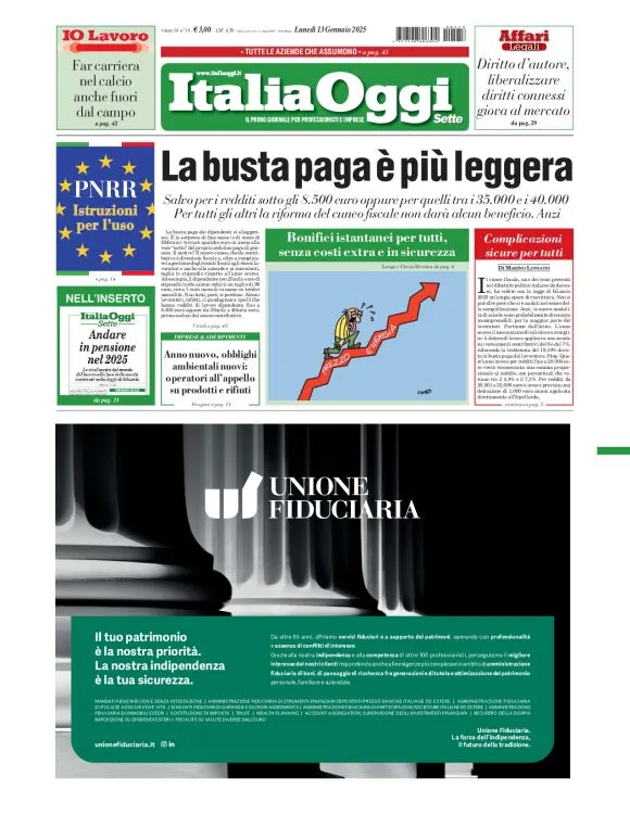 Prima-pagina-italia-oggi-edizione-del-2025-01-13