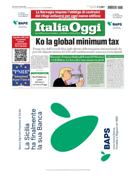 Prima-pagina-italia-oggi-edizione-del-2025-01-22