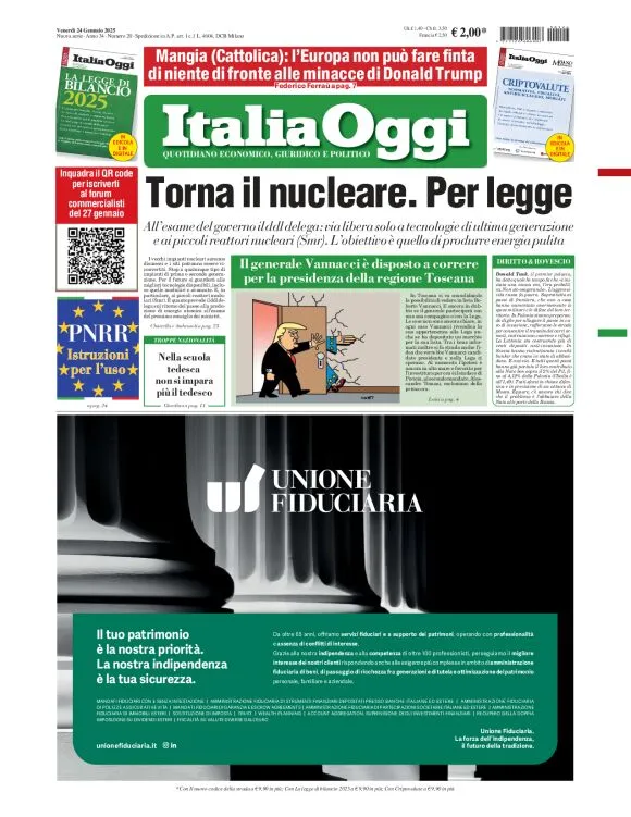 Prima-pagina-italia-oggi-edizione-del-2025-01-24