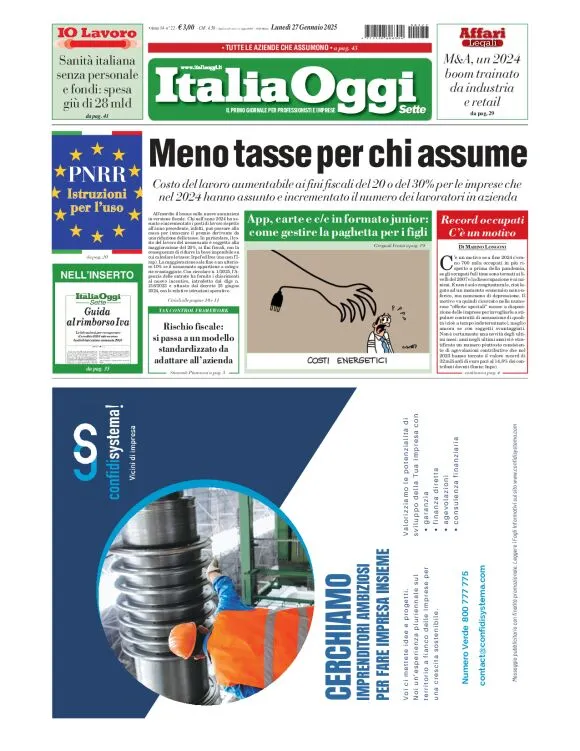 Prima-pagina-italia-oggi-edizione-del-2025-01-27