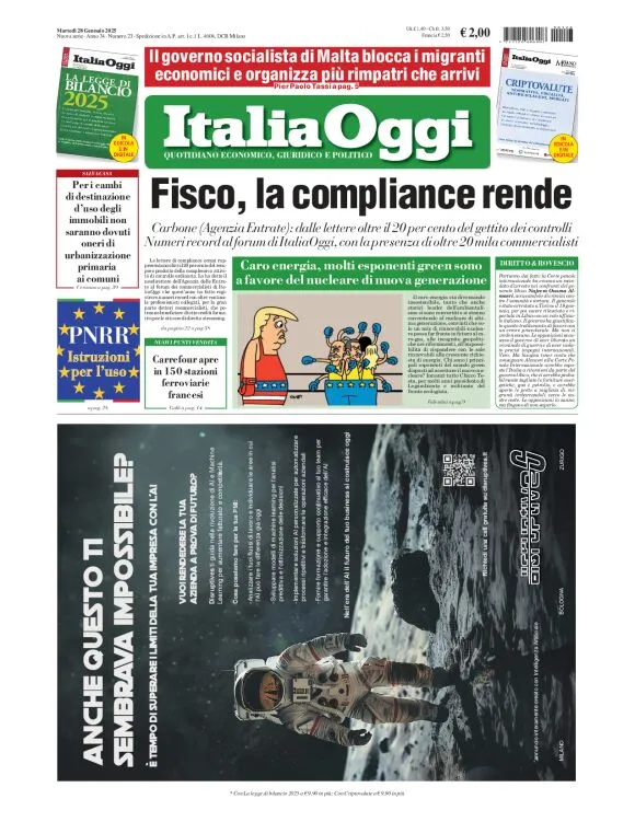 Prima-pagina-italia-oggi-edizione-del-2025-01-28