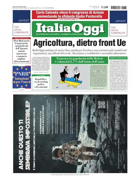 Prima-pagina-italia-oggi-edizione-del-2025-02-18